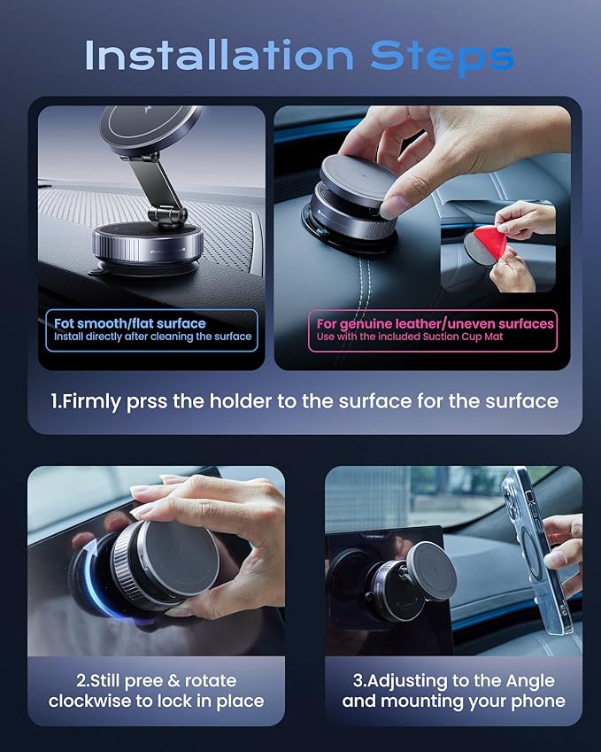 Magnetic Phone Charging Holder Mount for Magsafe Car Mount Charger, 15W Fast Charger Wireless [108+LBS Suction & 3800gf Magnetic], 360° Vacuum Magnetic Phone Holder for iPhone 17 Pro Max Air 16-12