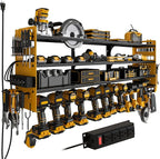 12 Cordless Drill Holder Large Power Tool Organizer Wall Mount with Side Pegboard & Screwdriver Holder, 4-Tier Heavy Duty Met