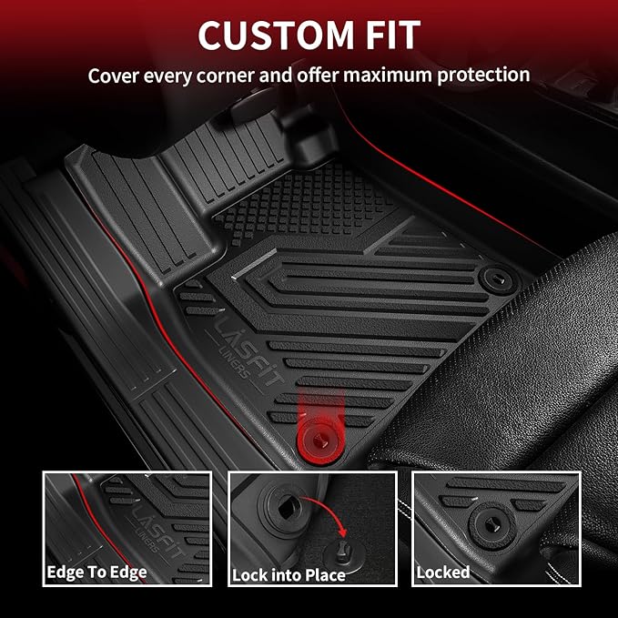 LASFIT Floor Mats & Trunk Mat for Honda Accord Sedan 2026 2025 2024 2023 (Gasoline & Hybrid), All Weather TPE Floor Liners 1st & 2nd Row & Cargo Mat Full Set, Black