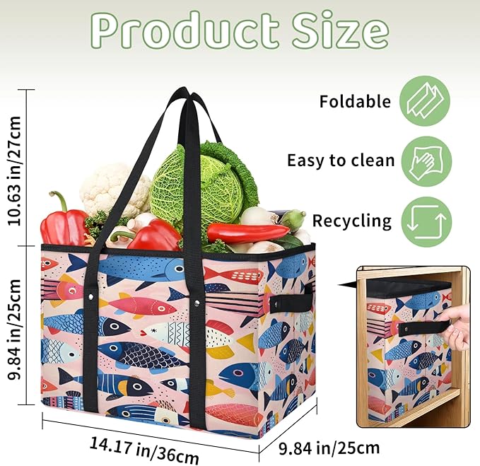 Reusable Grocery Bag, Foldable Large Shopping Tote Bag for Groceries Kitchen Picnic Car Trunk