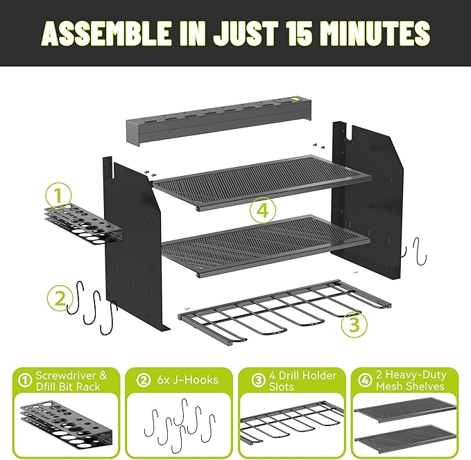 Heavy Duty Drill Holder & Power Tool Organizer Wall Mount, Metal Cordless Tool Organizer for Cordless Drill, Accessory Holder