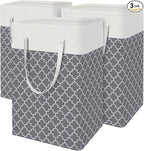 BlissTotes 3-Pack Laundry Basket, Freestanding＆Waterproof Laundry Hamper, Collapsible Tall Clothes Hamper with Easy Carry Han