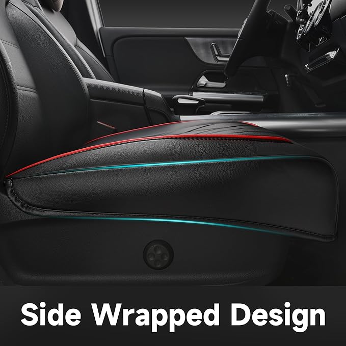 CAR PASS 2 Pack Leather Front Car Seat Covers, Bottom Seat Covers Full Wrapped with Storage Pocket, Anti-Slip PU Seat Protect