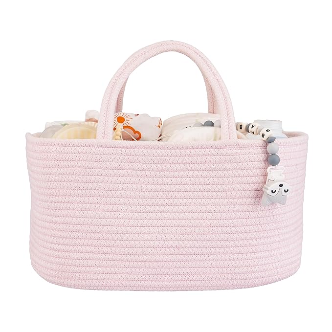 Large Baby Diaper Caddy Organizer for Girl Boy Rope Nursery Storage Bin Basket Portable Holder Tote Bag for Changing Table Ca