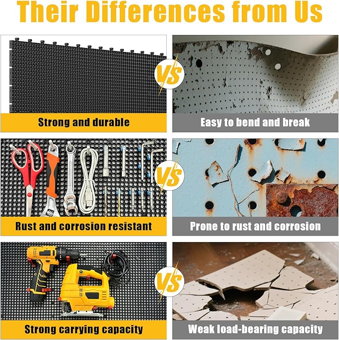 Pegboard Kit: 12 Panels (47" x 24" / 120x60cm, Black) + 428 Hooks & Accessories, Heavy Duty Rustproof Plastic Peg Board for H