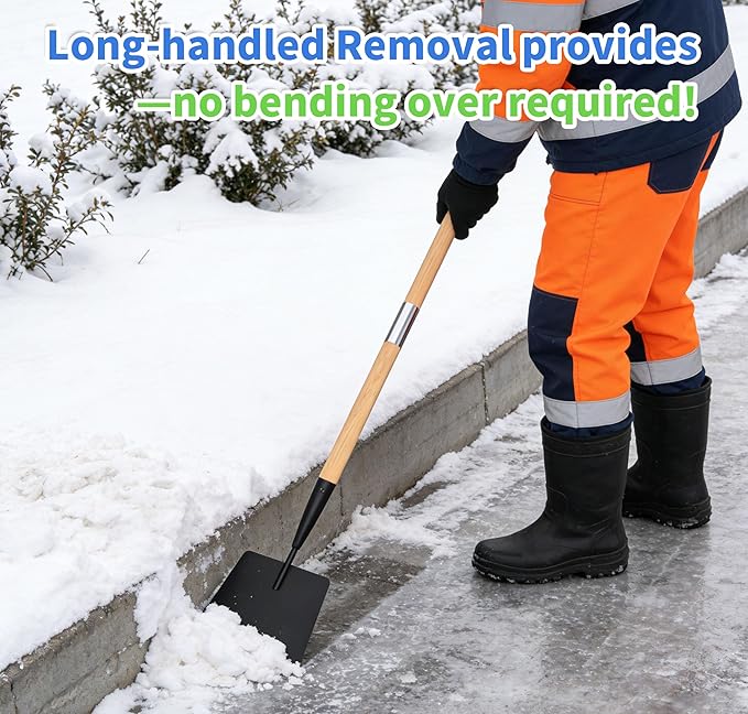 Wooden Handle Ice Scraper&Chopper for Driveway Sidewalk, Heavy Duty Ice Chipper, Ice Breaker Tool, Ice Shovel&Chisel&Spud, Floor Scraper for Ice Removal(56In)