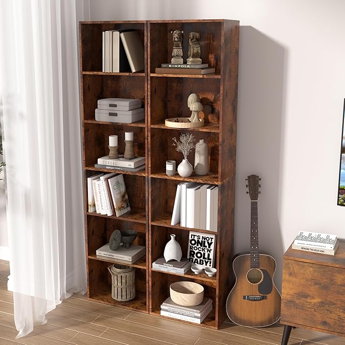 Wooden 6 Cube Storage Organizer, Vintage Brown 6 Cube Storage Shelf, 6 Tier Closet Organizers Storage Cubes Display Cubby, Ve