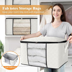 Fab totes 3 Pack Clothes Storage, Foldable Thick Fabric Blanket Storage Bags, Containers for Organizing Bedroom, Closet, Clot