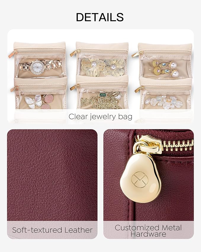 Vlando Small Jewelry Box Organizer,Travel Jewelry Storage with 6 Velvet Jewelry Zipper Pockets,Travel Jewelry Case Birthday G