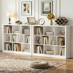 Unikito 10 Cube Storage Book Shelf - 50" Wide Wood Cube Storage Organizer, Wooden 3 Tiers Floor Standing Low Bookcase for Liv