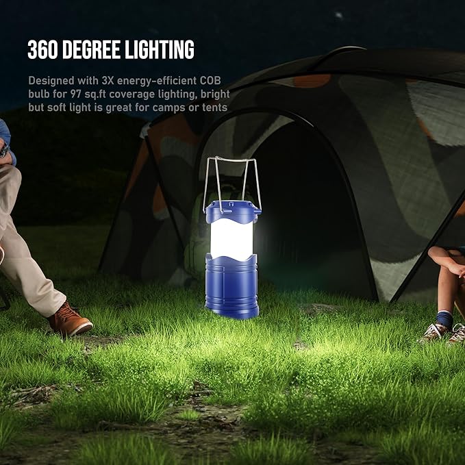 Lichamp LED Camping Lantern, 4 Pack Battery Powered Flashlight for Power Outages, Portable Collapsible Hanging Light Essentia