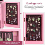 Meangood Jewelry Box Wood for Wowen, 5-Layer Large Organizer Box with Mirror & 4 Drawers for Rings, Earrings, Necklaces, Pink