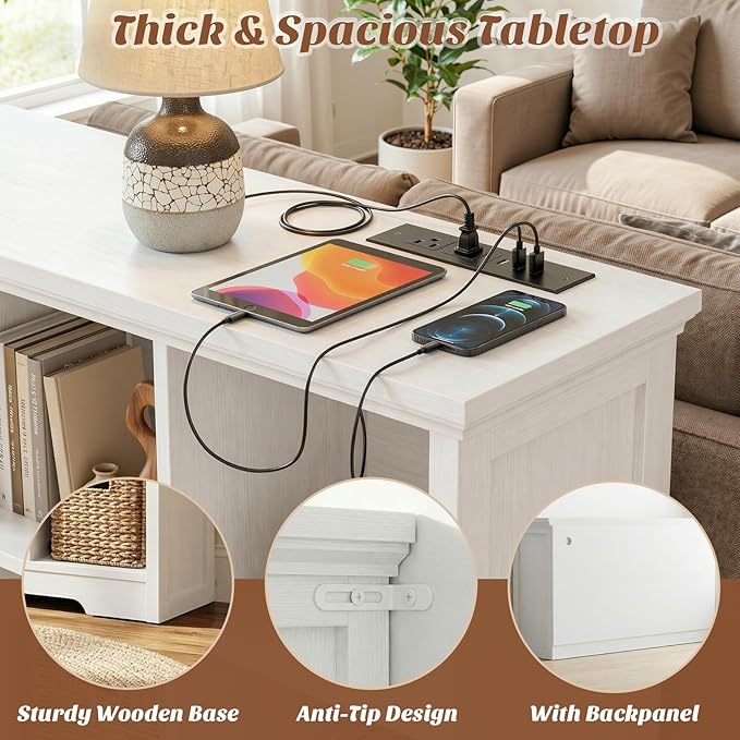 Aheaplus Wooden 8-Cube Storage Organizer with Charging Ports, Modern Cube Bookcase with Base, 3-Tier Floor Standing Open Cubb