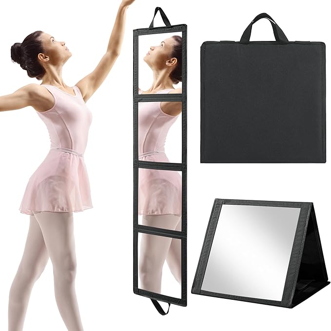 ROYALAY Foldable Full Length Mirror with Handle, 47 * 13in Four-fold Portable Mirror for Travel Makeup Dancing and Fitting Cl
