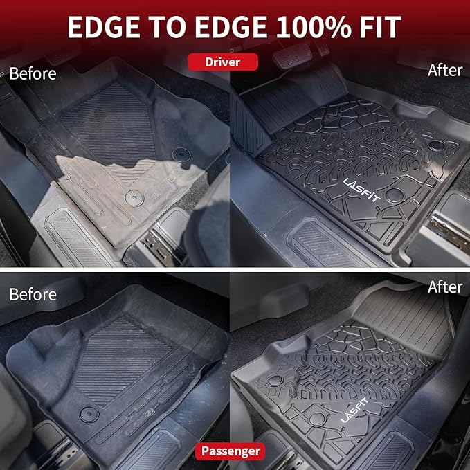 LASFIT Floor Mats Cargo Liner for Ford Bronco 2-Door 2026 2025 2024 2023 2022 2021(Not for Bronco Sport) All Weather Custom Fit TPE Car Mats, Front Rear Rows and Trunk Mat, 4pcs Black