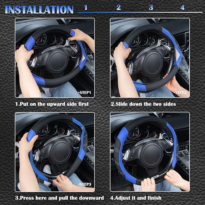 CAR PASS Line Rider Microfiber 14 Inch Leather Sporty Steering Wheel Cover Universal Fits for Truck,SUV,Cars, Anti-Slip Safet