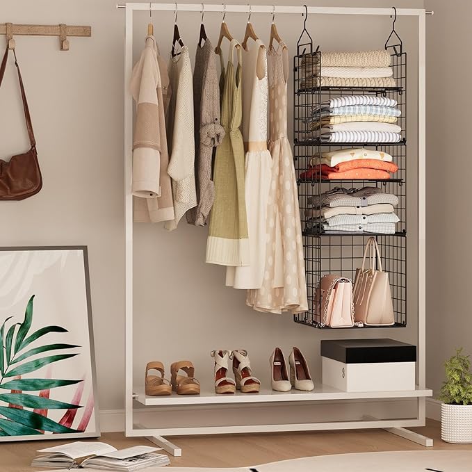 X-cosrack Hanging Closet Organizer and Storage - 5-Tier Closet Storage Organizer Baskets for Clothes & Adjustable Collapsible