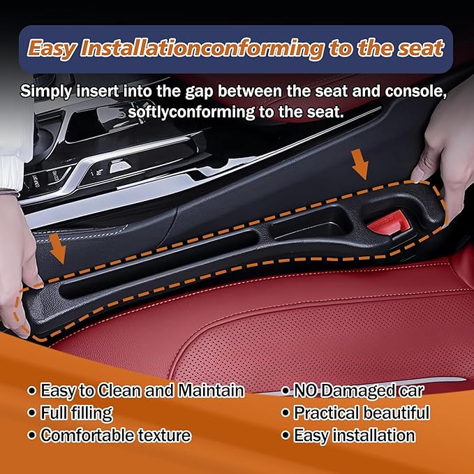 2-PackCar Seat Gap Filler，Car Cup Holder Coaster，Car Seat Crevice Blocker Stop Things from Dropping，Auto Accessories for SUV Truck Sedan