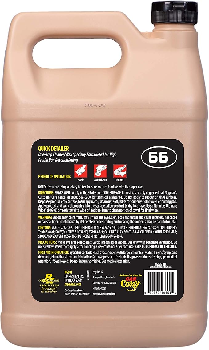 Meguiar's Professional Quik Detailer M6601 - Pro All in One that Removes Paint Defects, Adds Shine, and Protects Paint in One Step, 128 Oz, 1 Gal