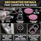 Pink Car Accessories Set, 27 Pieces – Bling Car Accessories for Interior Styling with Rhinestone Details for Daily Use, Universal Fit Kit for Steering Wheel, Vents, Mirror Area, Great Gift for Women