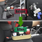 IOKONE Car Cup Holder, Auto Front Seat Organizer, Multifunctional Cup Drink Holders with PU Leather Cover, Gap Filler Storage Box Coin Bucket Console Side Pocket Cell Mobile Phone Holder(Slim-Beige)