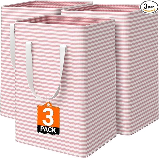3 Pack Large Laundry Basket,Waterproof & Freestanding Laundry Hamper,Collapsible Clothes Hampers with Easy Carry Long & Reinf