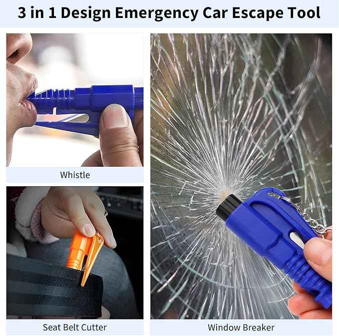 LECART 16 Pcs Car Escape Tools with Seatbelt Cutter Wimdow Breaker Whistle Keychain 3 in 1 Design Emergency Vehicle Safety To