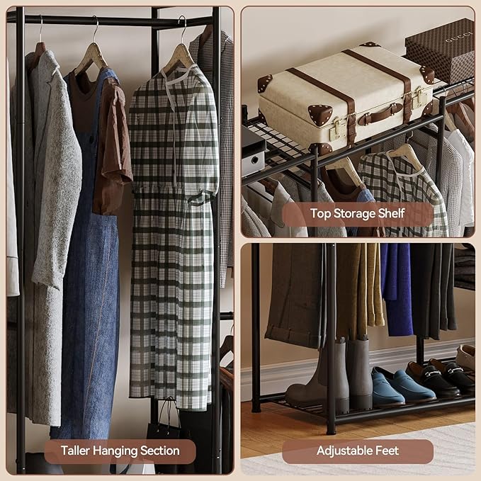 Wardrobe Closet Tall Size, Clothes Rack with Hanging Areas and Storage Shelves, Closet Organizers and Storage, Free Standing 