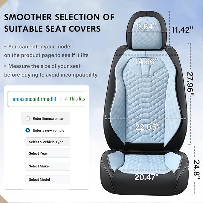 Coverado Seat Covers, Leather Seat Covers for Front Seats, Black and Blue Car Seat Covers, Waterproof Car Seat Protectors, Au