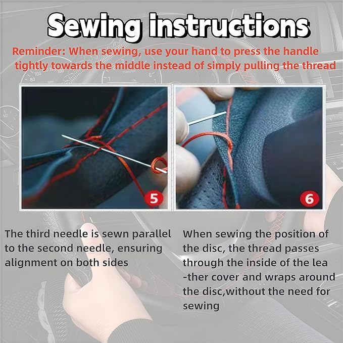 DEEYOTA Car Steering Wheel Cover Universal Fit Round Stitch Steering Wheel Wrap Thin PU Leather Steering Wheel Cover Sewn on 