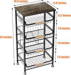 NiuYichee 5-Layer Fruit Basket Kitchen Food Organizer and Rack, Stackable Storage Cart with Desktop, Pull-Out Hollow Metal Ba