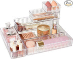 Vtopmart 7 PCS Clear Drawer Organizers Bins, 4-Size Stackable Makeup and Vanity Drawer Organizer Trays, Acrylic Bathroom Draw