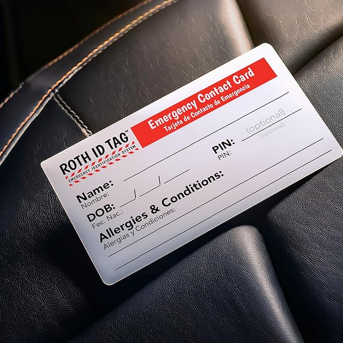 Emergency Contact Identification System for Car Seats, Booster Seats, Baby Gear | Mega ROTH ID TAG Kit (10 Tags)