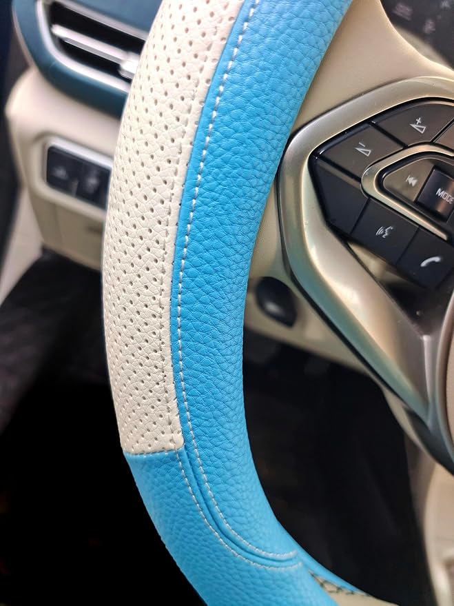 Fashion Cat Ear Leather Steering Wheel Cover Women Girl 15"(38cm) Universal Fit Auto D Shaped Leather Steering Wheel Covers (