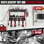 Modular Power Tool Organizer Wall Mount with Charging Station, 3-Layer Heavy Duty Drill Holder Rack & 8-Outlet Power Strip fo