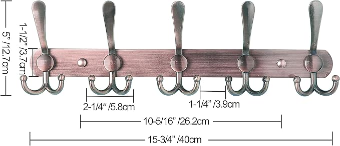 Dseap Wall Mounted Coat Rack - 5 Tri Hooks, Heavy Duty, Stainless Steel, Metal Coat Hook Rail for Coat Hat Towel Purse Robes 
