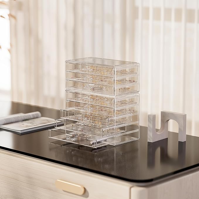 ProCase Acrylic Earrings Holder Organizer Box, Large Clear Earring Jewelry Storage Transparent Stackable Drawers Jewelry Disp