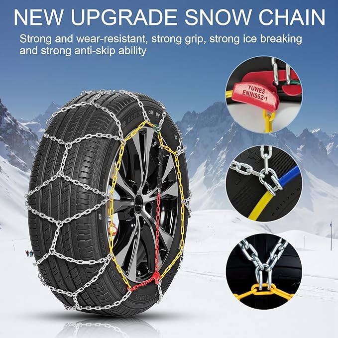 2PCS Snow Chains for SUV/Truck/Car in Snow, Sand, Mud and Ice, Universal Adjustable Emergency Portable Snow Tire Chains(KN150