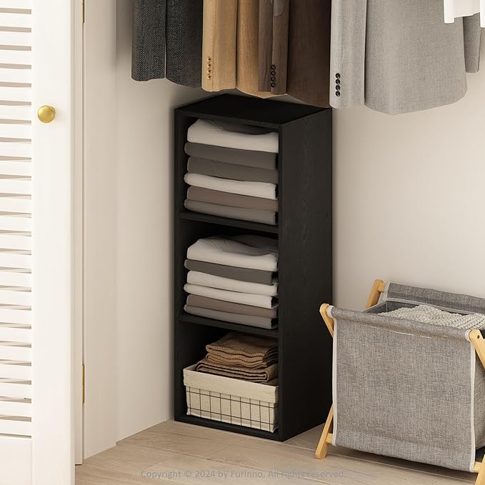 Furinno Reed Closet Organizers and Storage, 3-Tier Closet Organizer, Open Shelf Closet Storage, for Wardrobe, Bedroom, Living