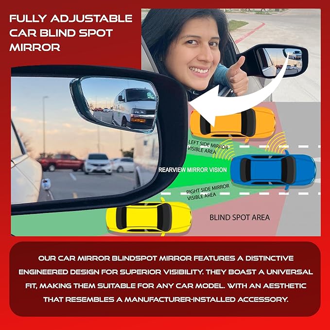 Utopicar Convex Blind Spot Mirrors 2 Pack - OEM Car Side Mirror Blindspot Eliminator Automotive Exterior Accessories - Adjustable Blind Spot Mirror - Universal Fit