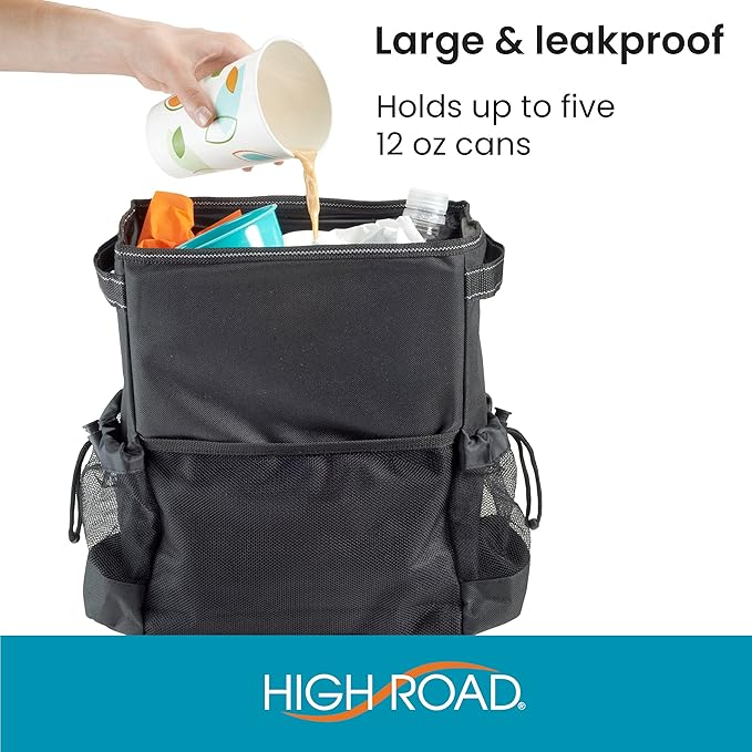 High Road StashAway Large Car Trash Can for Back Seat - Car Garbage Bag With Tissue Holder and Bottle Pockets - Seatback Organizer With 3 Gal Trash Can With Lid for Vans, SUVs and Trucks