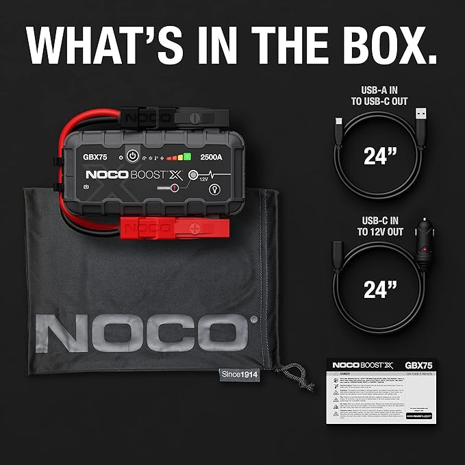 NOCO Boost X GBX75: 2500A UltraSafe Jump Starter - 12V Lithium Battery Booster Pack, Portable Jump Box, Power Bank & Jumper