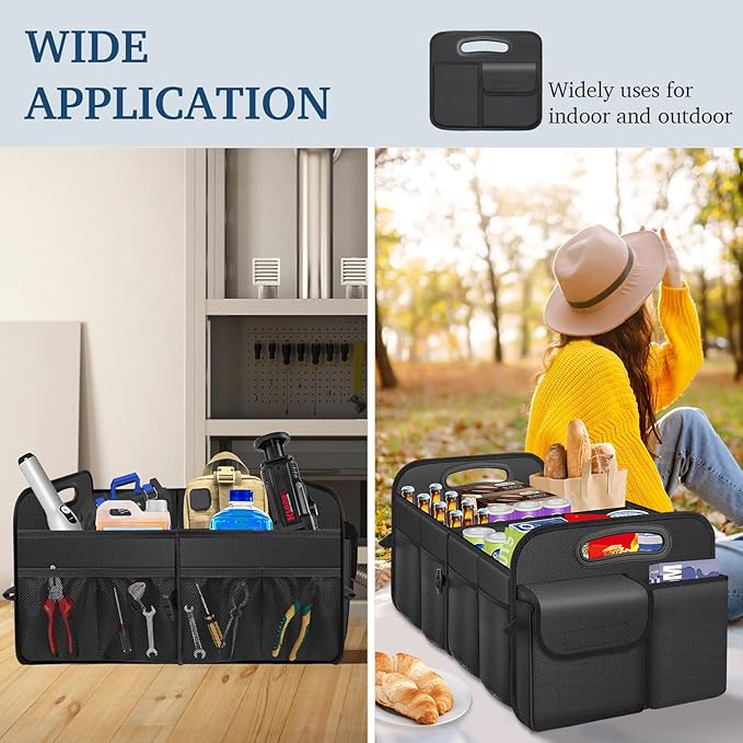 Femuar Car Trunk Organizer with Large Capacity Waterproof Car Accessories for Women & Men, Collapsible Trunk Organizer for Suv