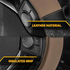 Cat® ErgoDrive Car Steering Wheel Cover with Tan Beige Grip, Black Faux Leather Steering Wheel Cover for Auto Truck Van SUV - Standard 14.5" - 15 Inches