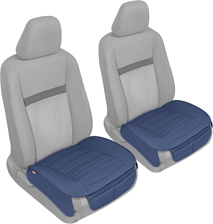 Motor Trend Seat Covers for Cars Trucks SUV, Faux Leather 2-Pack Blue Padded Car Seat Covers with Storage Pockets, Premium In