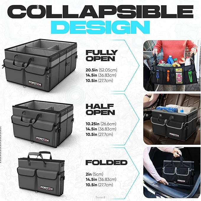 FORTEM Trunk Organizer For SUV Car Trunk Organizer, Foldable Storage, Car Accessories for Women Men, Collapsible Bag, Perfect C
