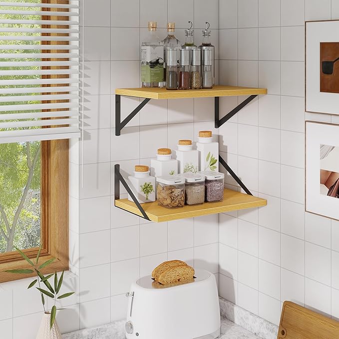 Floating Shelves for Wall,18" Wall Mounted Shelves Set of 2,Wood Floating Shelf with Bracket,Sturdy Metal Bracket Bookshelves