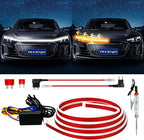 Dynamic Scan Start Up Hood Light Strip Sequential Flowing Turn Signal Lights Flexible DRL Daytime Running Light Car Led Light Strip Exterior,Dual Color Amber White Switchback 12V 70inch (1 Set)