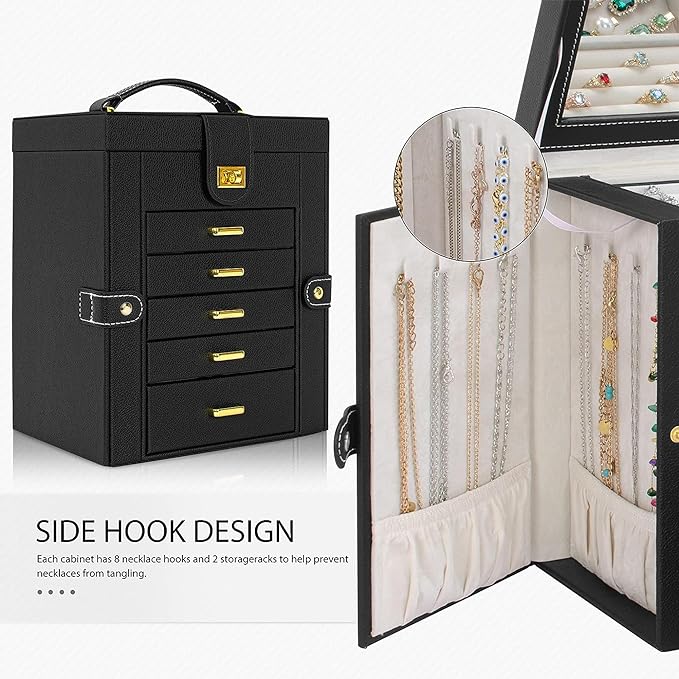 AKOZLIN Jewelry Box Organizer Functional Leather Jewelry Storage Case for Women Girls Ring Necklace Earring Bracelet Holder O