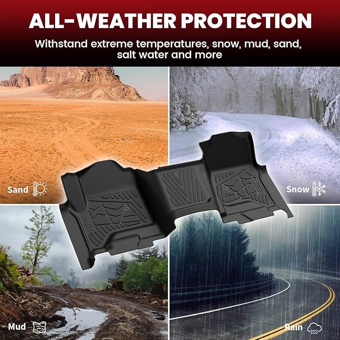 LASFIT Floor Mats 2014-2018 for Chevy Silverado/GMC Sierra 1500, 2015-2019 2500HD 3500HD, Crew Cab Only/Bench Seat, All Weather TPE Custom Fit Car Floor Liners, with Carpet Floor Only